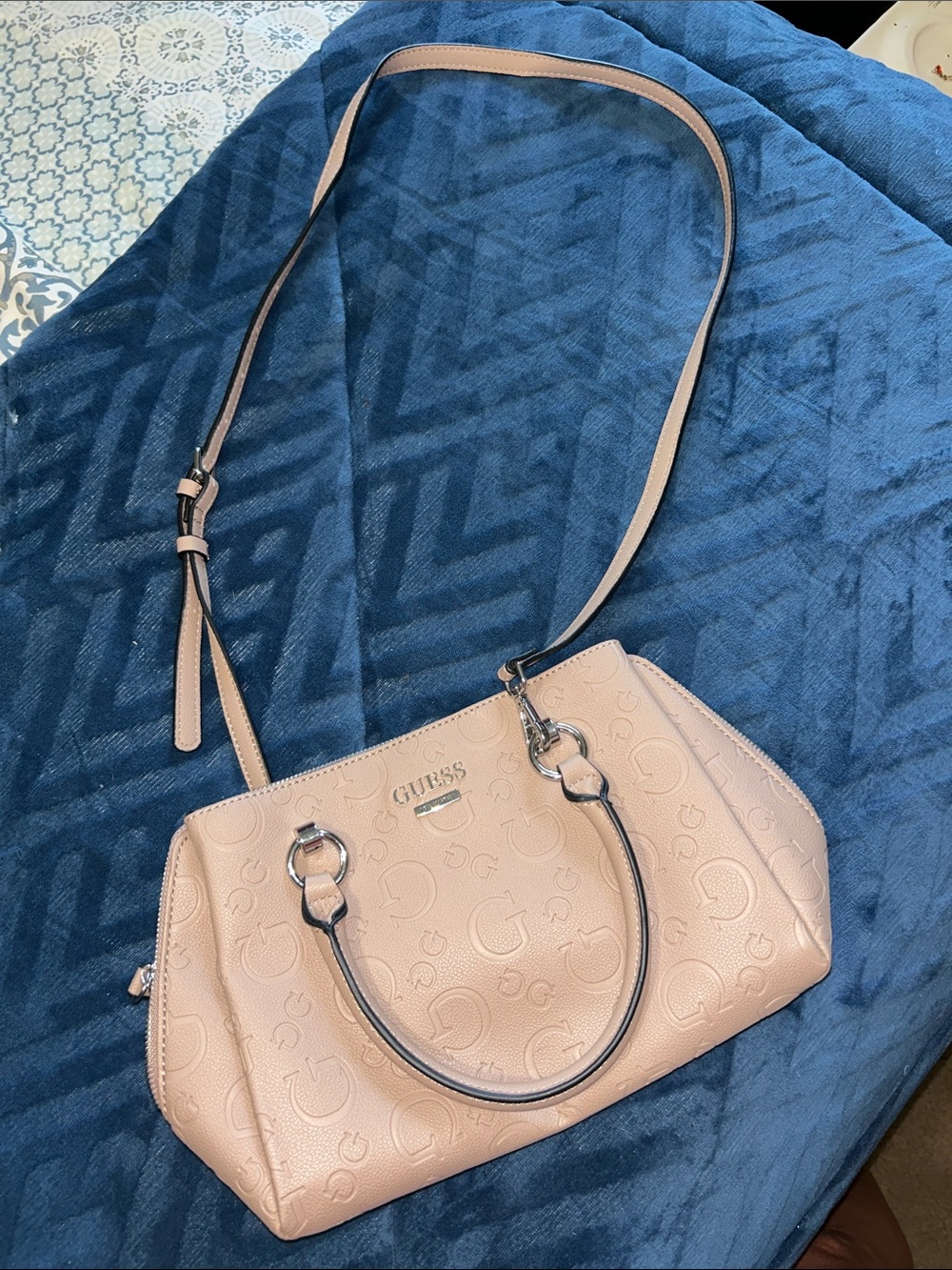 Guess Blush Pink Embossed Logo Shoulder Bag